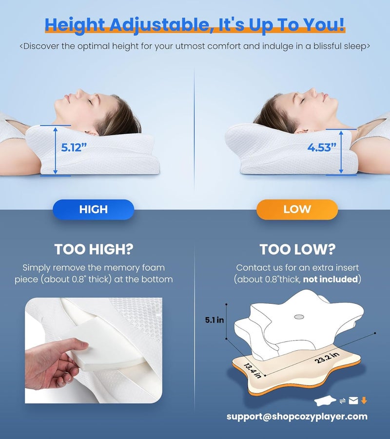 Cozyplayer Ultra Pain Relief Cooling Pillow for Neck Support, Adjustable Cervical Pillow Cozy Sleeping, Odorless Ergonomic Contour Memory Foam Pillows, Orthopedic Bed Pillow for Side Back Stomach Sleeper - Image 4